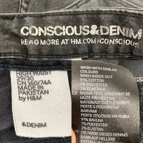 H&M Conscious High-Waist Skinny Jeans Washed Black Denim 29 x 30 Stretch - Picture 5 of 6